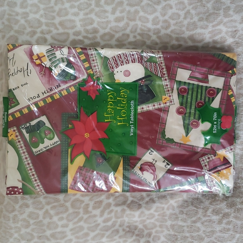 Happy Holiday Vinyl Oblong Tablecloth